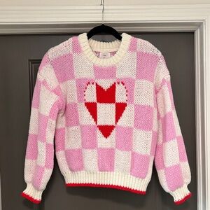 Luna Ivy pink checkered heart chunky knit sweater XS